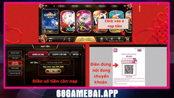 nạp tiền 68 game bài qua momo