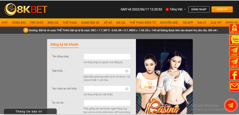 Những lưu ý khi đăng ký tại 8kbet