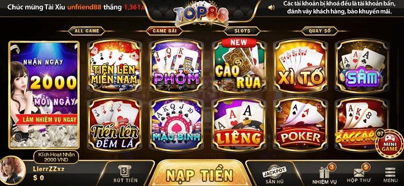 Những trò chơi hấp dẫn hiện đang có mặt tại TOP88