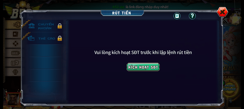 Kích hoạt SĐT để rút tiền dễ dàng tại B52