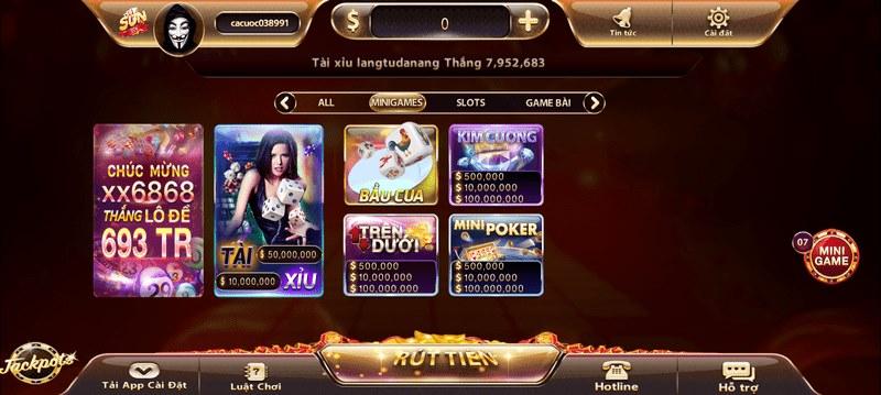 Các tựa game có tại cổng game SUNWIN