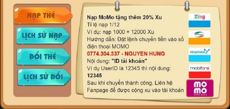 Hướng dẫn nạp rút tiền Trùm Cá Vàng