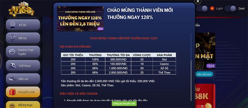 Chương trình khuyến mãi Vi68