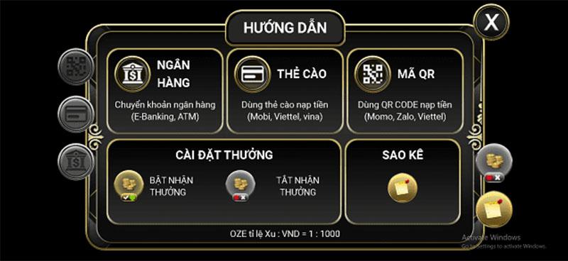 Cách Nạp Tiền Oze6868