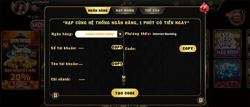 Quy trình nạp tiền đơn giản